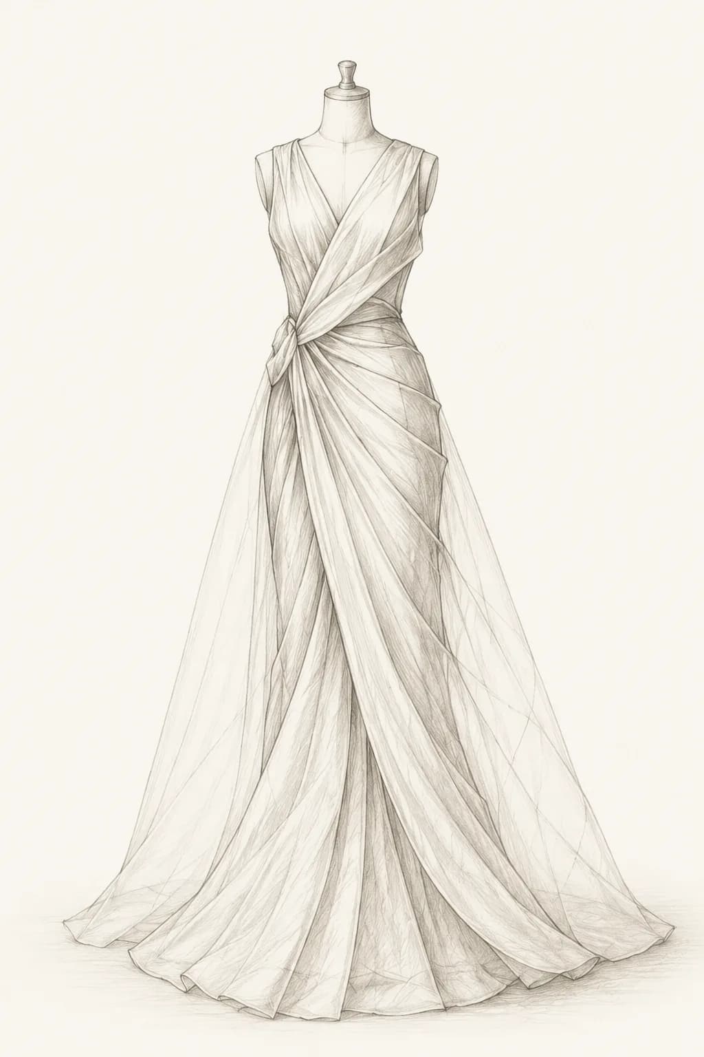 Robe de couture drapée, étude au graphite.